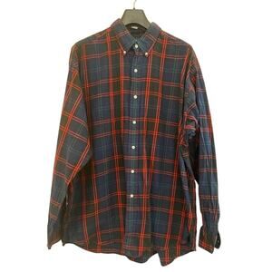 Ralph Lauren Button Down Shirt Blue Green Red Plaid Long Sleeve Size XL Cotton